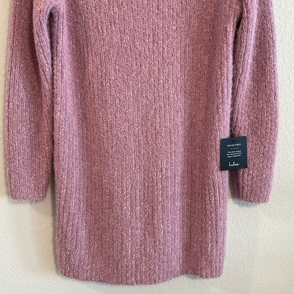 Lulu’s Women's Sweater Dress Small Pink Stretch Fluffy Cowl Neck Longline - Picture 5 of 14
